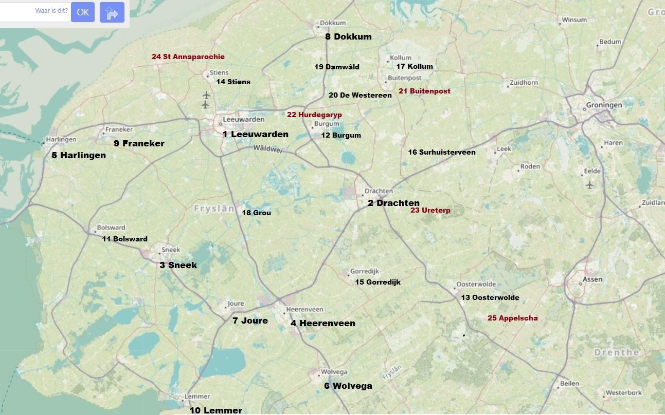 Wie weet wat de grootste 30 plaatsen van Friesland zijn? De meeste